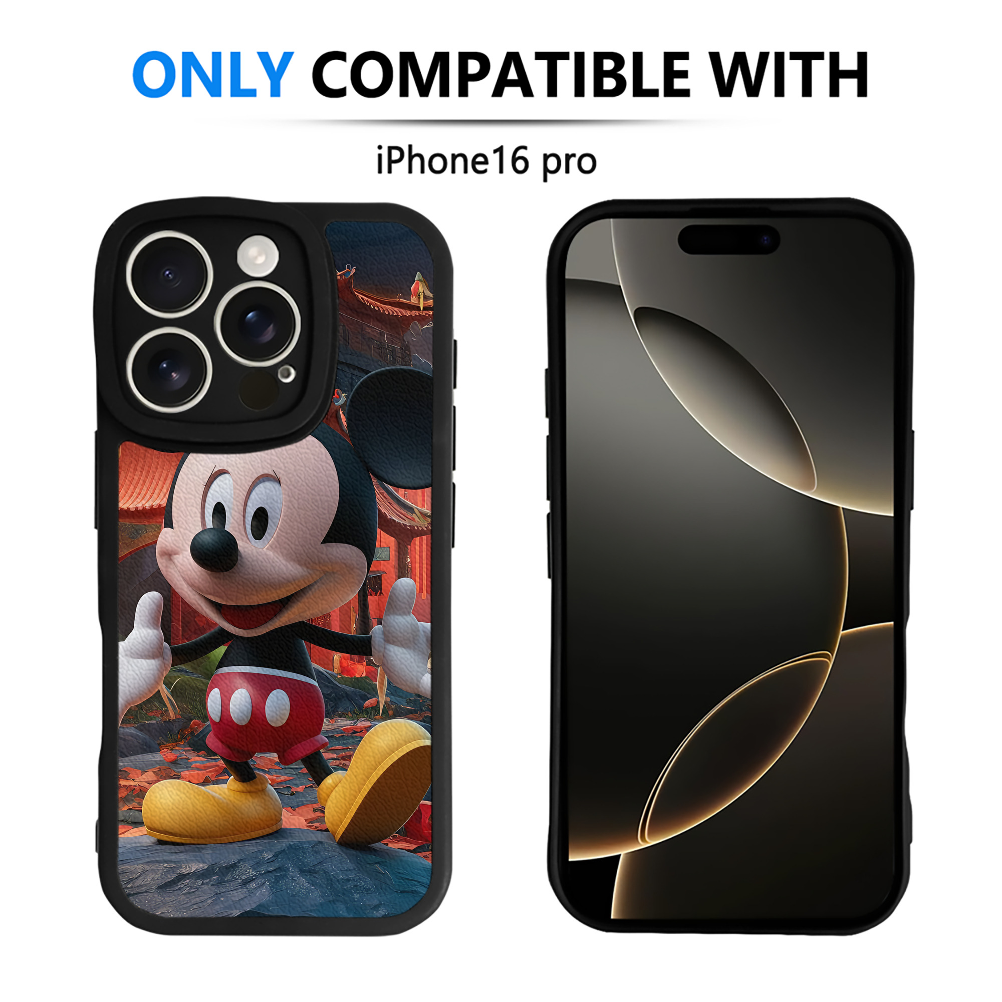 （画像用） ミッキーマウス Mickey Mouse 【iPhone 16シリーズ対応】シリコンスマホケース（レザー調） 材質：シリコン